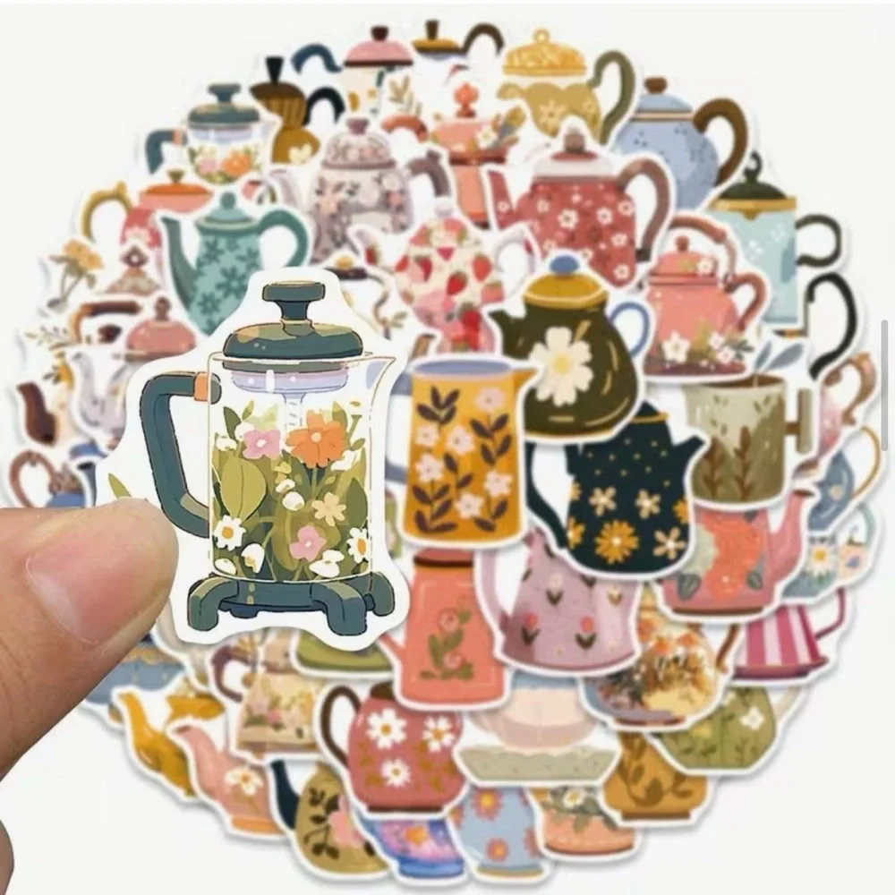 50 Teapot Stickers Coffee Pot Pitcher Flowers Floral - Picture 8 of 10